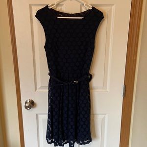 Alfani Navy blue Polka Dot Dress size M belted